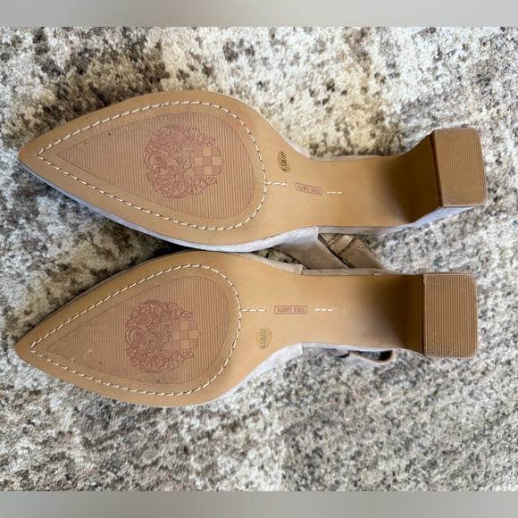 Vince Camuto Taupe Suede Slingback Block Heel Pumps - Picture 7 of 9